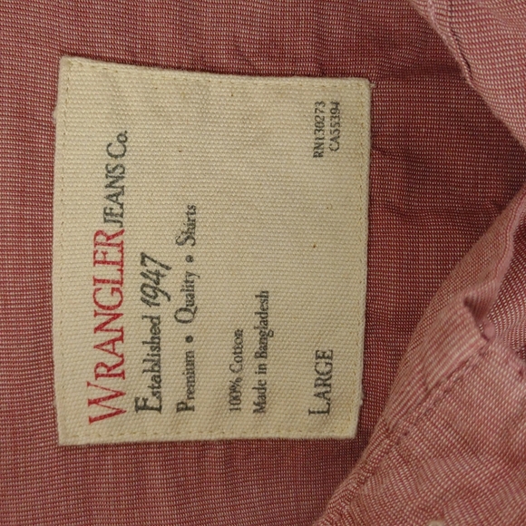 Men's Wrangler All Cotton Red Western BD LS Lightweight Button Pocket Shirt - Picture 3 of 9